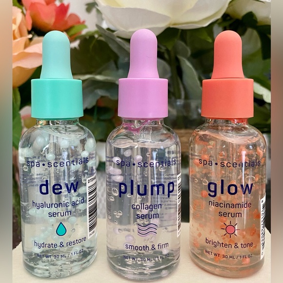 🆕🌷 SPA•SCENTIALS “DEW , PLUMP & GLOW” FACIAL SERUM SKIN CARE SET. BRAND NEW! - Picture 1 of 6